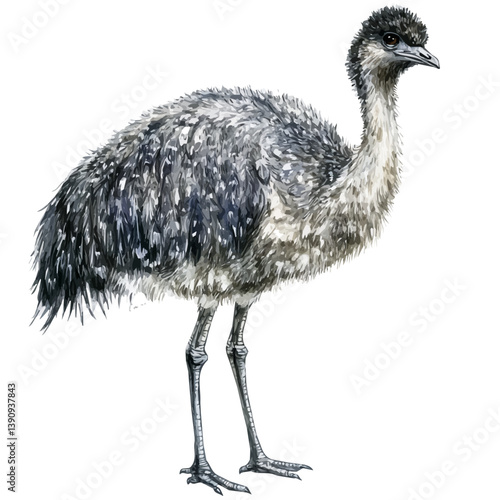 A watercolor painting of Emu, isolated on a white background. Emu vector

