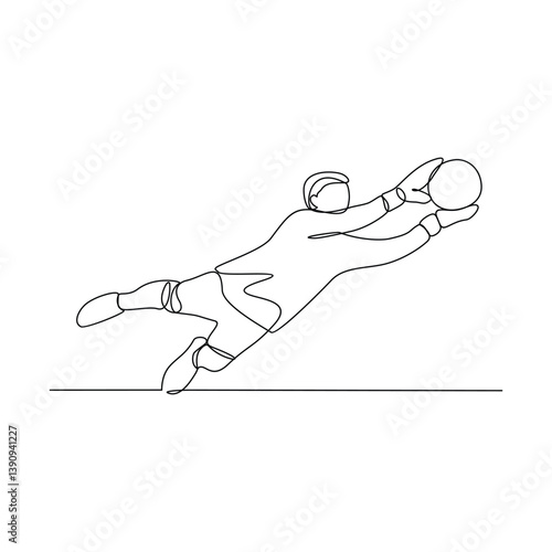 One continuous line drawing of Goalkeeper profession on field vector design illustration. Goalkeeper design concept in continuous linear style. Goalkeeper on match football design vector illustration.
