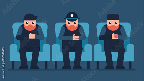 Nervous Energy A group of criminals fidgeting nervously in their chairs with one pacing back and forth revealing their anxiety about the police searching for them.