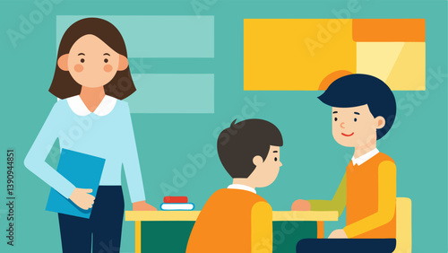 Education Disparity A classroom scene where a male student is at the front receiving praise from a teacher while a female student in the back remains unnoticed depicting
