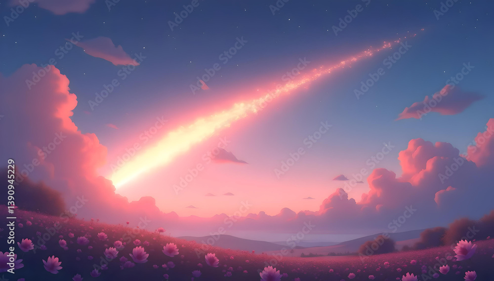 Pink Sky with a sunrise over the mountains with a shooting star, Pink Wallpaper Pink Sky with a sunrise over the mountains with a shooting star, Pink Wallpaper