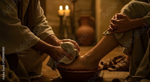 Jesus Washing a Disciple’s Feet in an Act of Humility	
