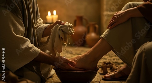 Jesus Washing a Disciple’s Feet in an Act of Humility	