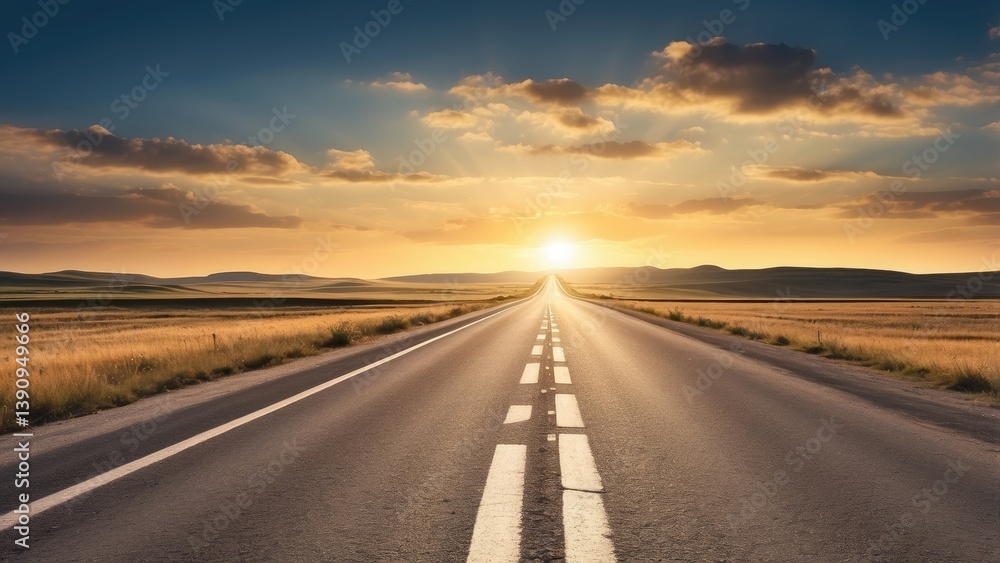 Fototapeta premium Close-up of an asphalt road with a large white arrow pointing straight ahead
