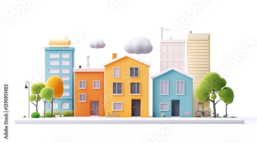 Colorful Cartoon Cityscape on White Background