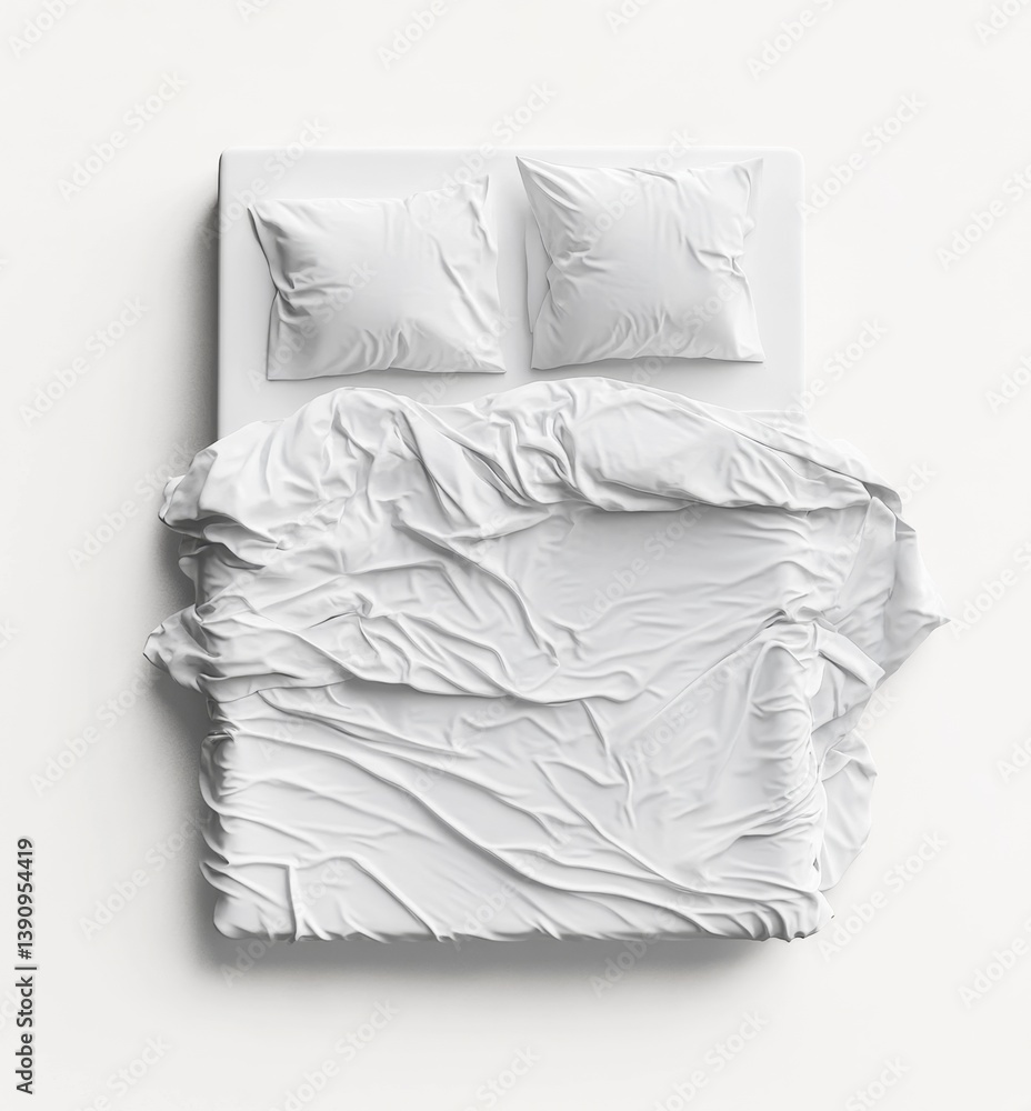 Obraz premium White bedsheets, top view, pristine, ready for sleep