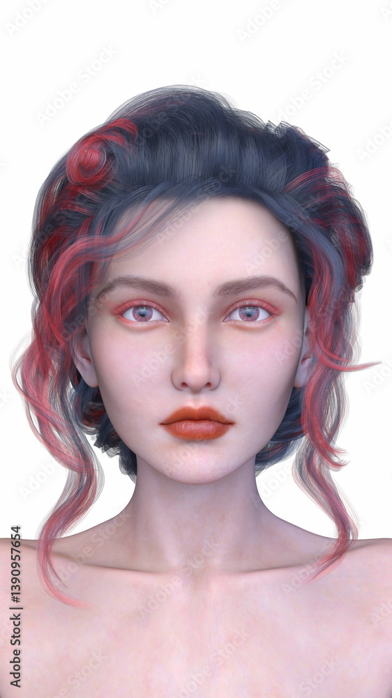 Naklejka premium 女性の顔アップ 3DCGレンダリング