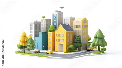 Colorful miniature city model on white background