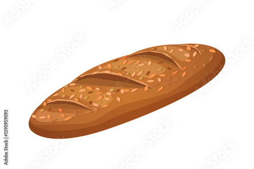 Vector cartoon illustration with bakery product bread isolated on white background.

