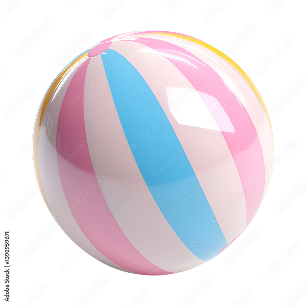 A Fluffy 3D Cartoon Beach Ball with Glowing Stripes Isolated on Transparent Background A Fluffy 3D Cartoon Beach Ball with Glowing Stripes Isolated on Transparent Background