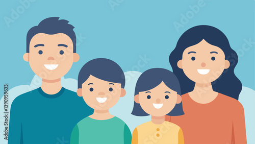 Obraz na płótnie Happy Family Portrait A family poses happily for a photo but behind them in a hazy background problems and disagreements lie hidden showcasing the differing perceptions created by w salonie