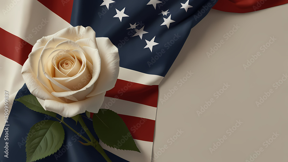 Obraz premium Peaceful Tribute to Patriots – Flag and Rose Background