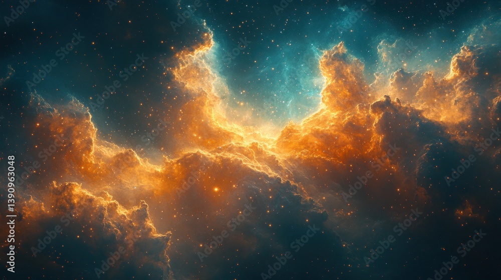 Vibrant Cosmic Nebula in Teal and Orange with Starlight and Atmospheric Depth Vibrant Cosmic Nebula in Teal and Orange with Starlight and Atmospheric Depth