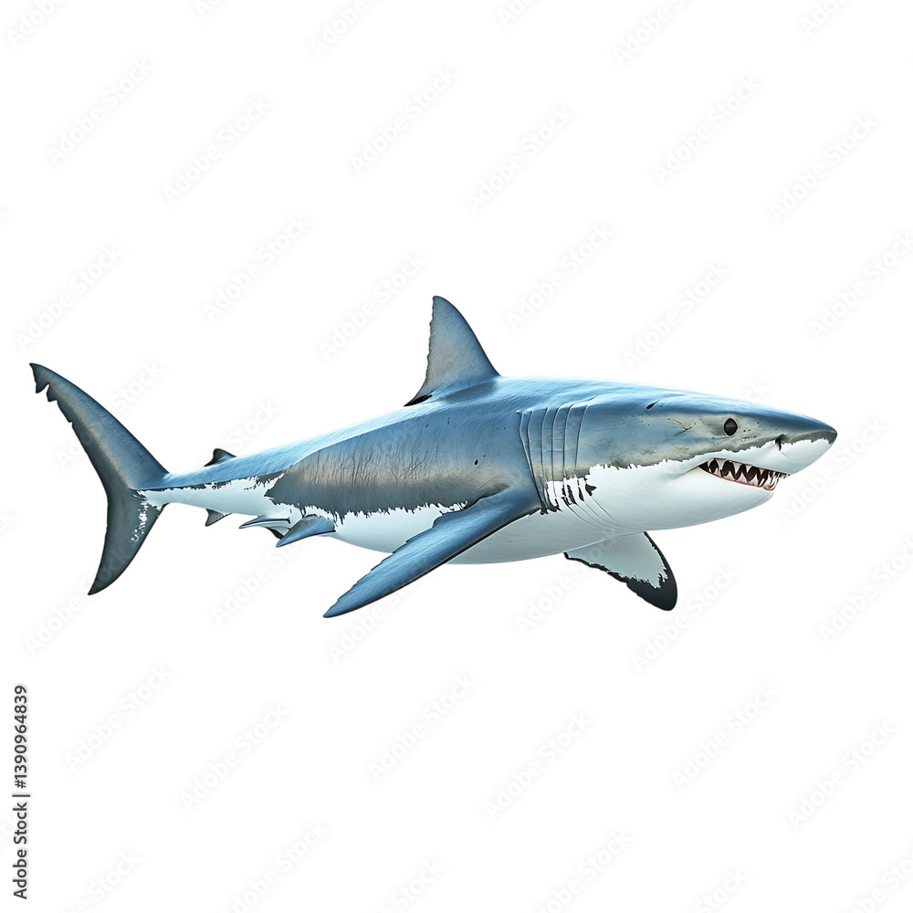 Great White Shark Swimming Forward Isolated on Transparent Background Great White Shark Swimming Forward Isolated on Transparent Background