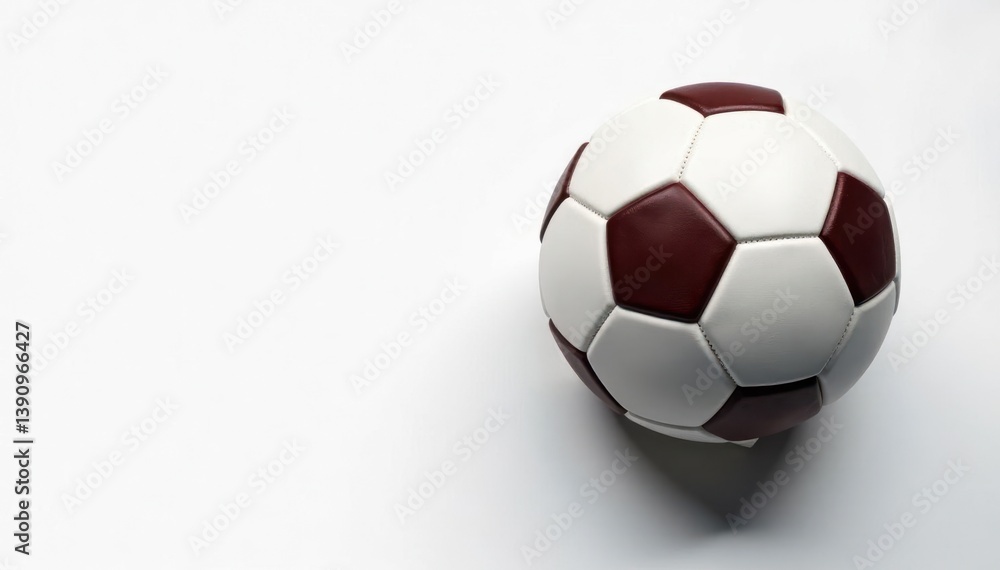 Overhead view of football against white backdrop, game day, competition, leather texture Overhead view of football against white backdrop, game day, competition, leather texture
