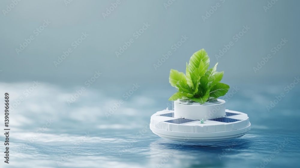 Floating urban farm on water. A sustainable ecosystem in a futuristic design Floating urban farm on water. A sustainable ecosystem in a futuristic design