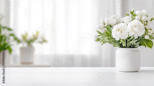 Wallpaper Mural Delicate white flowers in a vase on a white table, soft light Torontodigital.ca