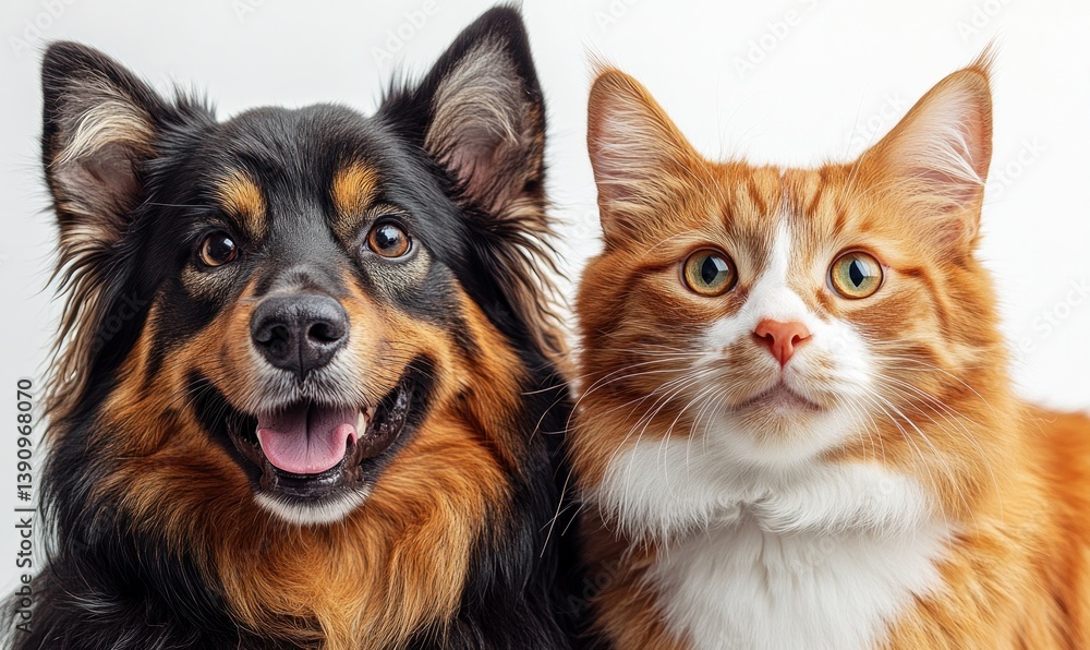 Funny Jagdterrier Dog and Cheerful Scottish Straight Cat Together Isolated on White Background Funny Jagdterrier Dog and Cheerful Scottish Straight Cat Together Isolated on White Background