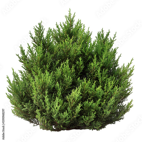 A Thick and Bushy Yew Shrub with Dark Green Needles Isolated on Transparent Background