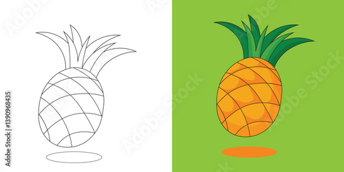 pineapple of Fruit , children's coloring book. Coloring book with cute cartoon Fruit pictures. Vector illustration with colored background.