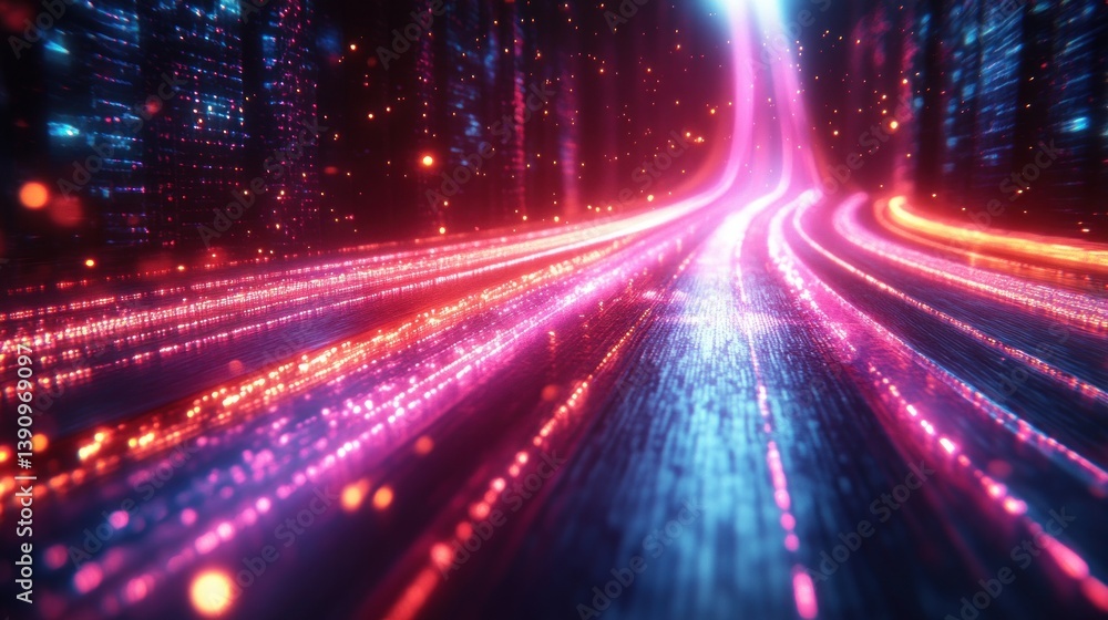 Fototapeta premium Futuristic Neon Data Visualization with Abstract Landscape and Dynamic Energy Effects