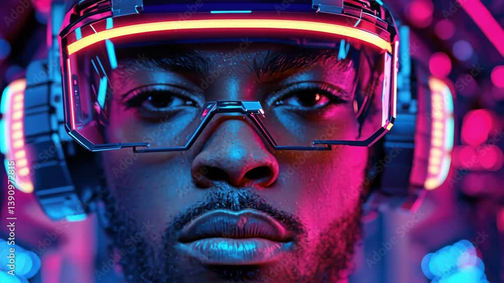 Futuristic Portrait of a Man in High-Tech Headgear