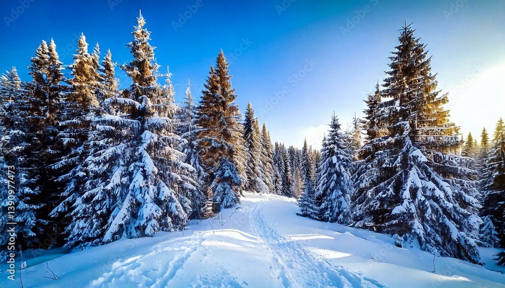 Snowy path through winter forest Snowy path through winter forest
