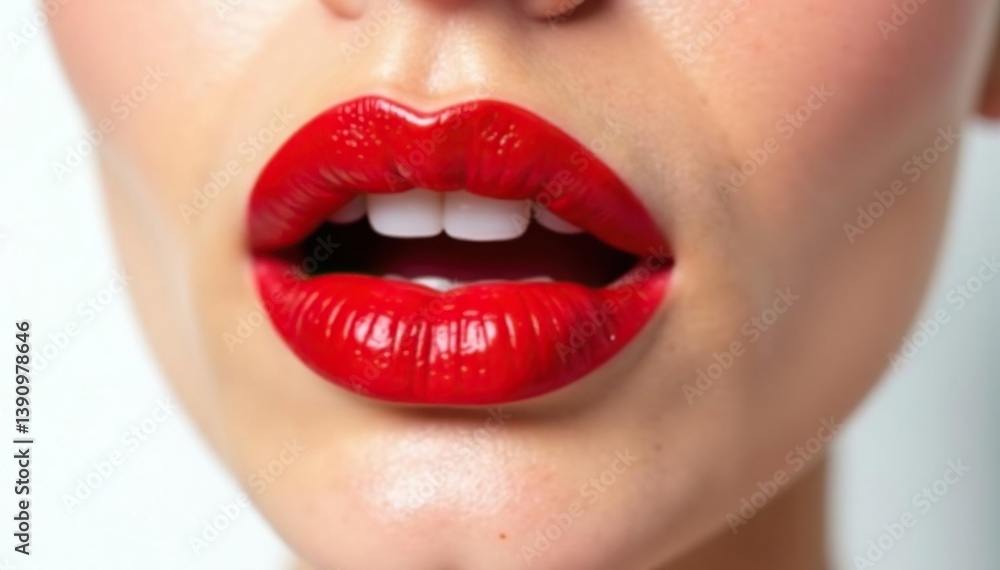 Obraz premium Close-up vibrant red lipstick, pristine white backdrop, commercial, object, cosmetics