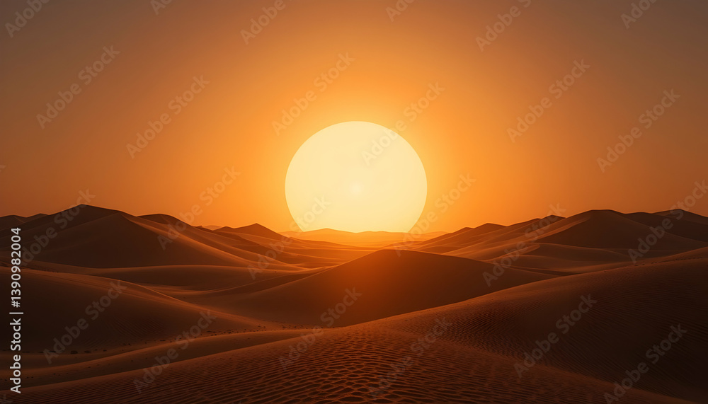 Obraz premium Sunset Over Rolling Sand Dunes Creates a Dramatic Desert Landscape