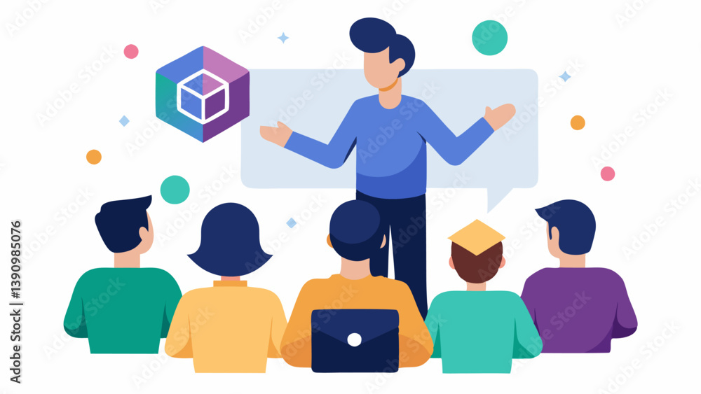 Community Engagement A developer presenting a new blockchain project at a community meetup with an audience gathered around showcasing engagement and collaboration. Community Engagement A developer presenting a new blockchain project at a community meetup with an audience gathered around showcasing engagement and collaboration.