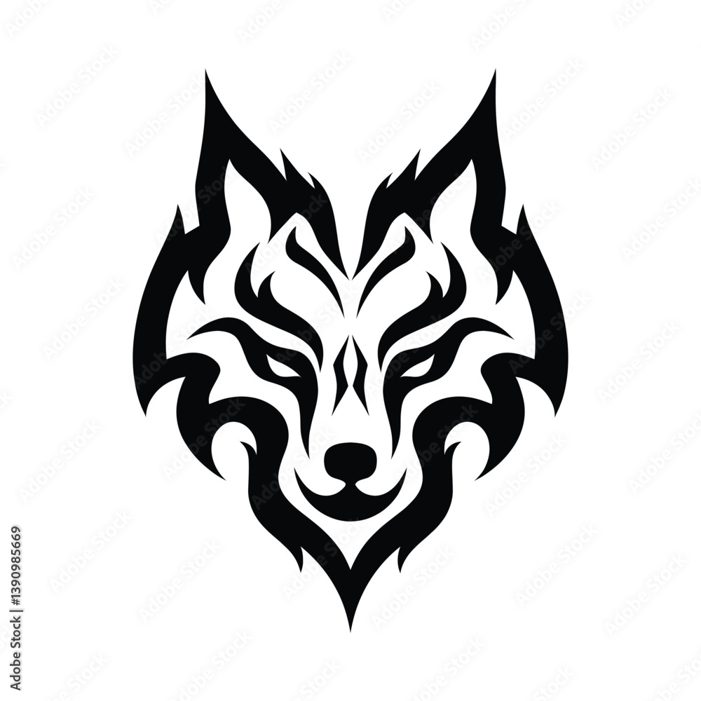 Fototapeta premium Wolf Head Vector Design in Black Outline on White Background