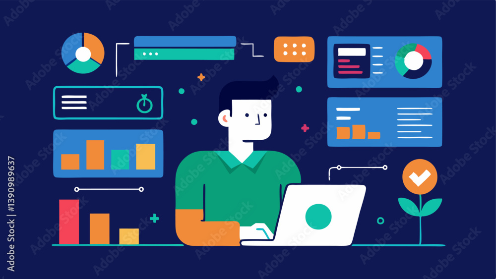 Monitoring Dashboard An illustration of a professional monitoring a large digital dashboard filled with realtime analytics alerts and graphs indicating suious online activities. Monitoring Dashboard An illustration of a professional monitoring a large digital dashboard filled with realtime analytics alerts and graphs indicating suious online activities.