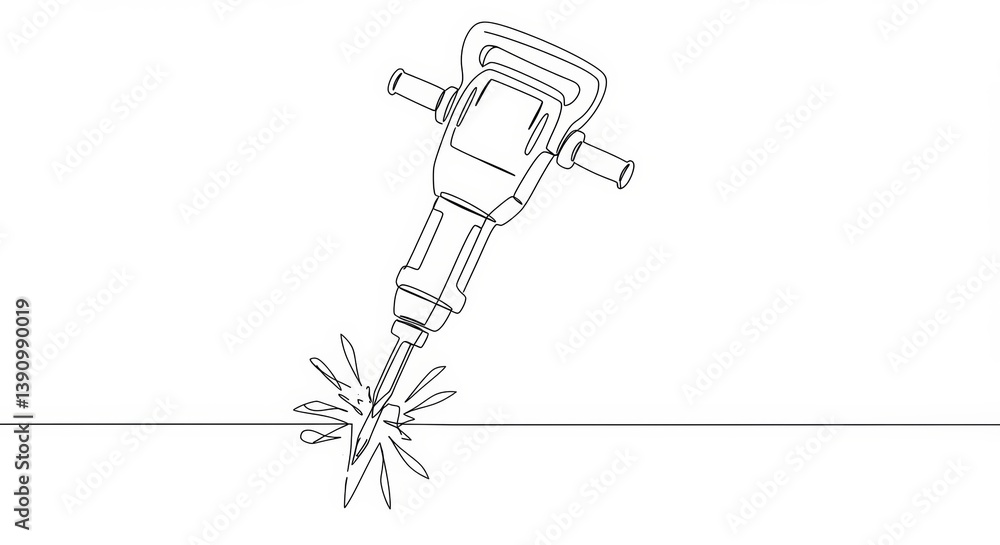 Monoline Illustration of a Jackhammer Breaking Ground with Minimalist Design Style Monoline Illustration of a Jackhammer Breaking Ground with Minimalist Design Style