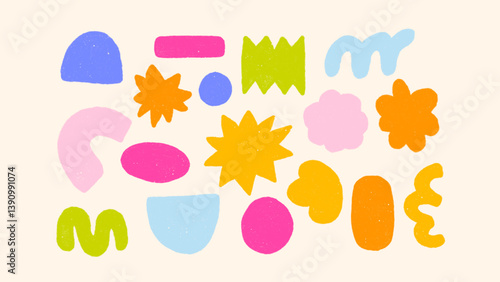 Child art vector texture set. Crayon smears, pastel scratches, sketchy doodles and hand-drawn shapes for kids backgrounds and crafts.