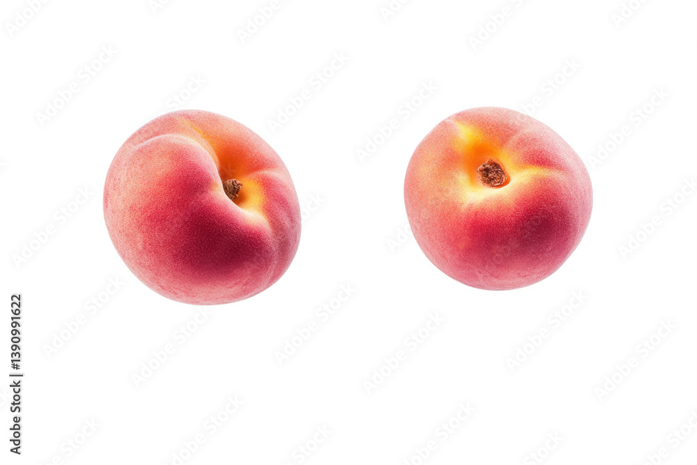 Two round red peaches on a white background, isolated Two round red peaches on a white background, isolated