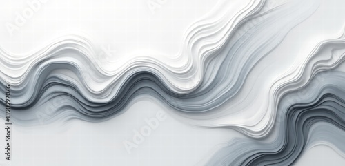 Elegant abstract waves in shades of gray and white create a sophisticated background, perfect for modern design projects, presentations, or branding.