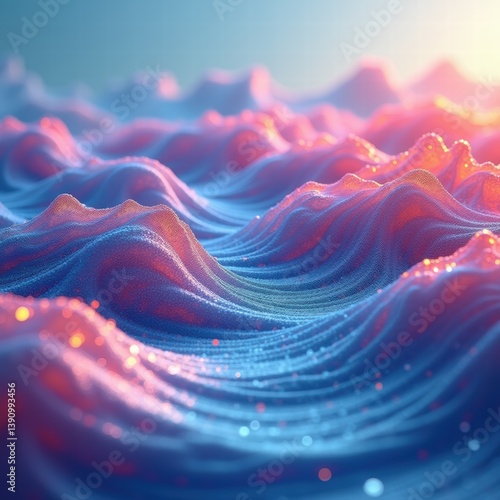 Vibrant, abstract waves of color create a mesmerizing landscape, ideal for digital backgrounds, technology themes, and creative projects.