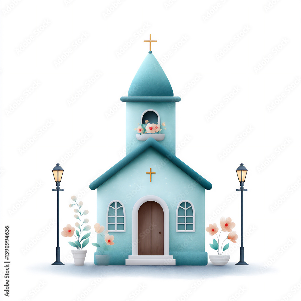 Fototapeta premium watercolor church with silhouettes