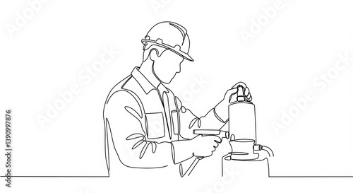 Wallpaper Mural Minimalist continuous line drawing of an industrial worker checking equipment Torontodigital.ca