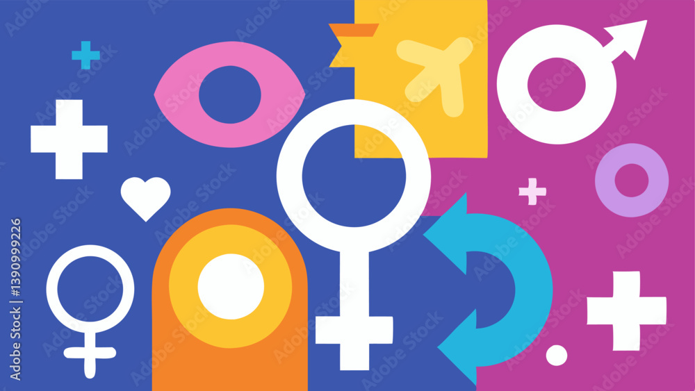 Gender Symbols A of gender symbols male female nonbinary agender in a colorful arrangement showcasing the variety of identities beyond the binary. Gender Symbols A of gender symbols male female nonbinary agender in a colorful arrangement showcasing the variety of identities beyond the binary.