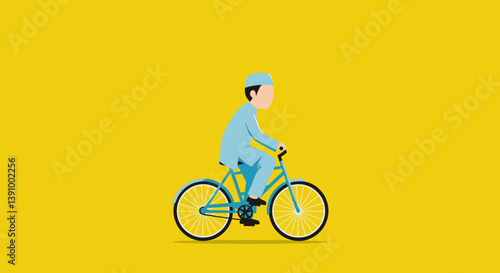 Wallpaper Mural Pixelated Moslem Man in Light Blue Outfit Riding a Bicycle on a Yellow Background Torontodigital.ca