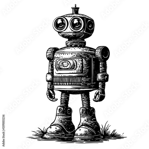 Steampunk Robot with Round Eyes and Antenna