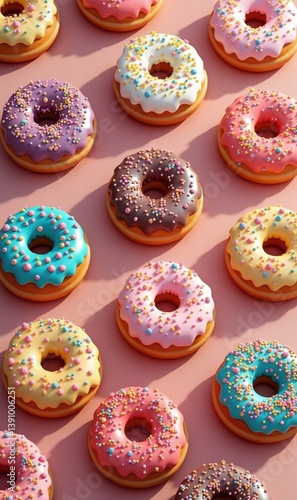 Wallpaper Mural A colorful array of donuts featuring various flavors and toppings, perfect for bakery advertisements, food blogs, and sweet treat promotions. Torontodigital.ca