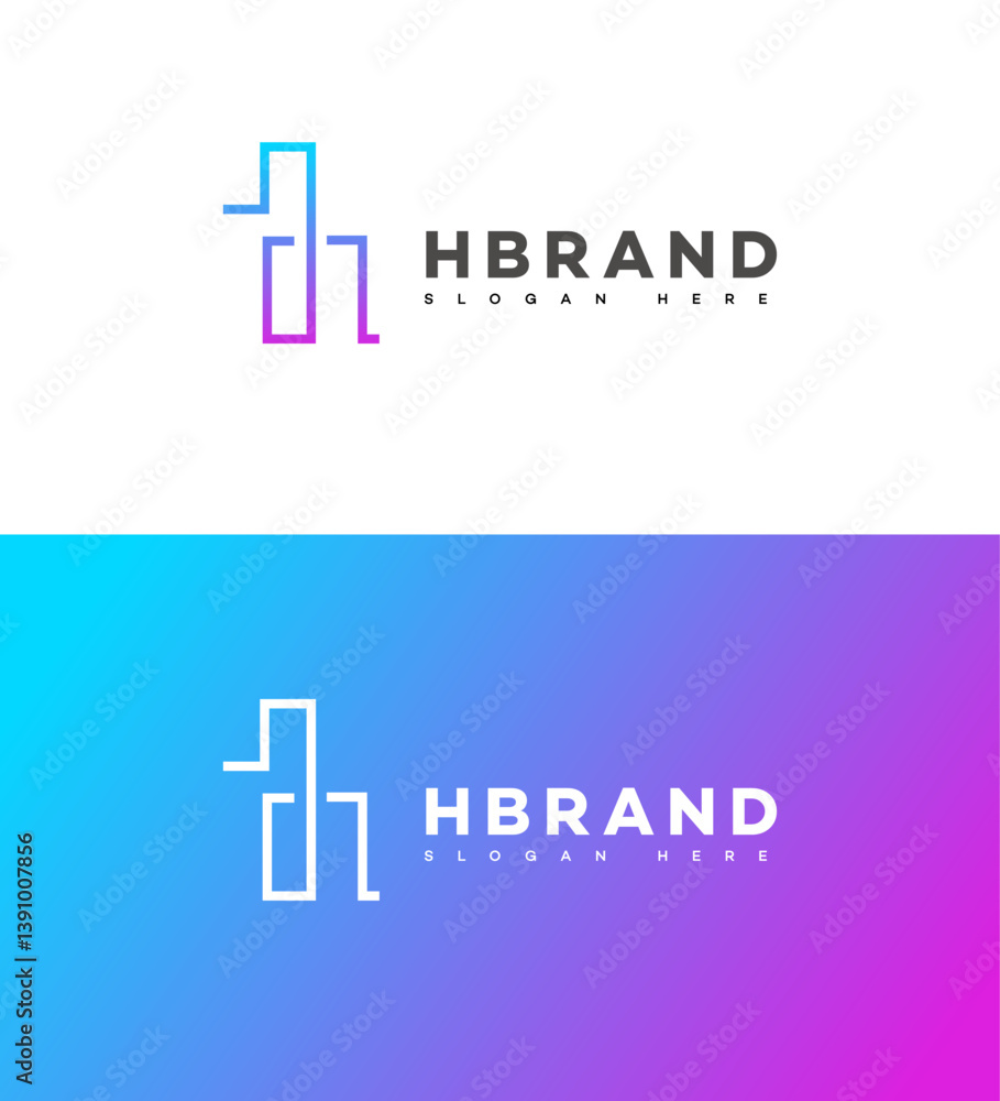 Obraz premium H Letter Logo Design Gradient, Minimalist, Modern, Linear, Abstract, Geometric, Blue, Purple, Creative