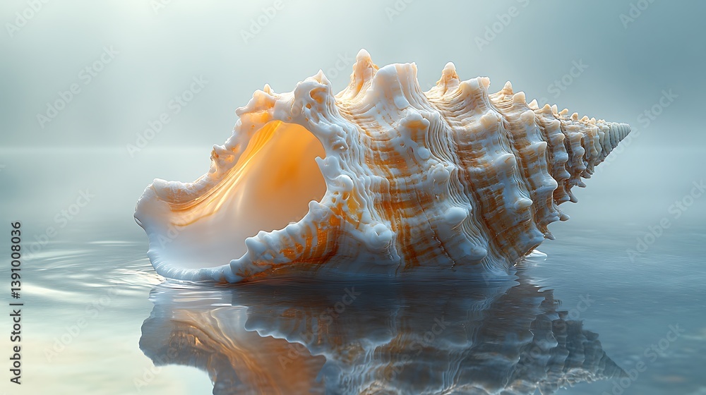 Shell Surface Glows Warm Seaside Sunset Photo Shell Surface Glows Warm Seaside Sunset Photo