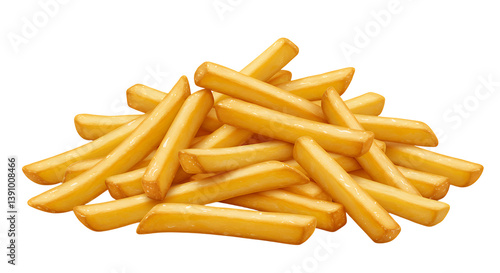Pile of Golden French Fries on White Background Still Life