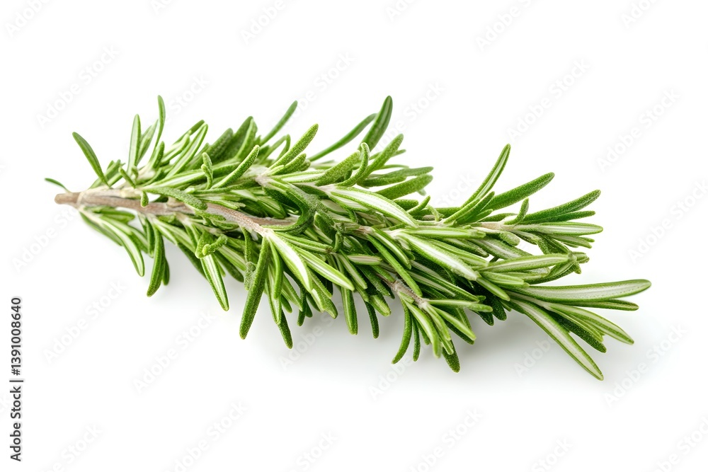 Fresh Rosemary Sprig on White Background, Aromatic Herb, Culinary Ingredient Closeup Fresh Rosemary Sprig on White Background, Aromatic Herb, Culinary Ingredient Closeup