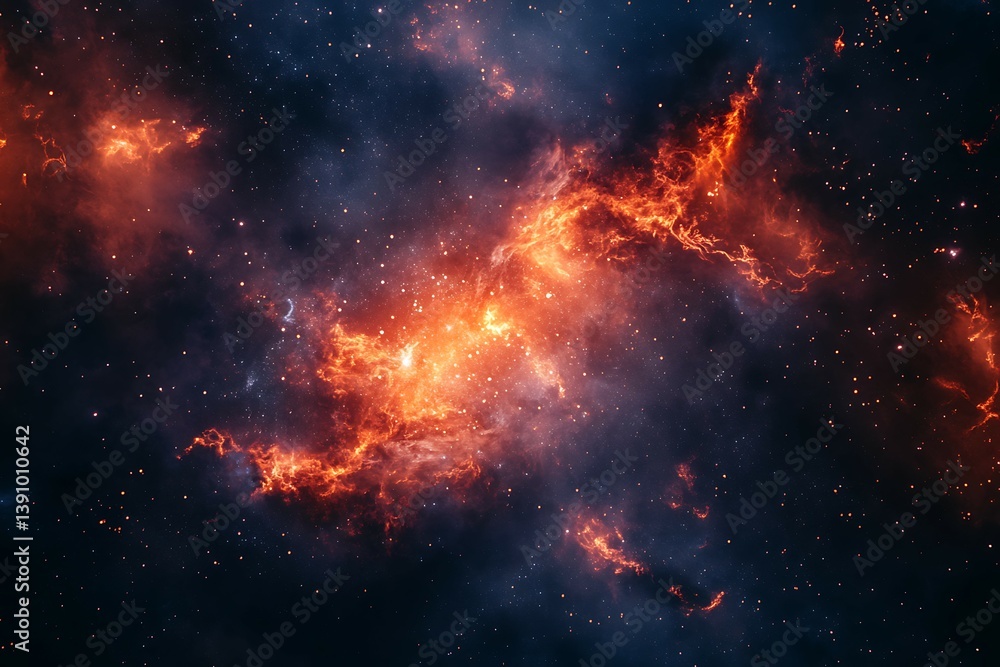 Abstract Space Nebula with Starfield, Cosmic Clouds and Vibrant Orange Glow Abstract Space Nebula with Starfield, Cosmic Clouds and Vibrant Orange Glow