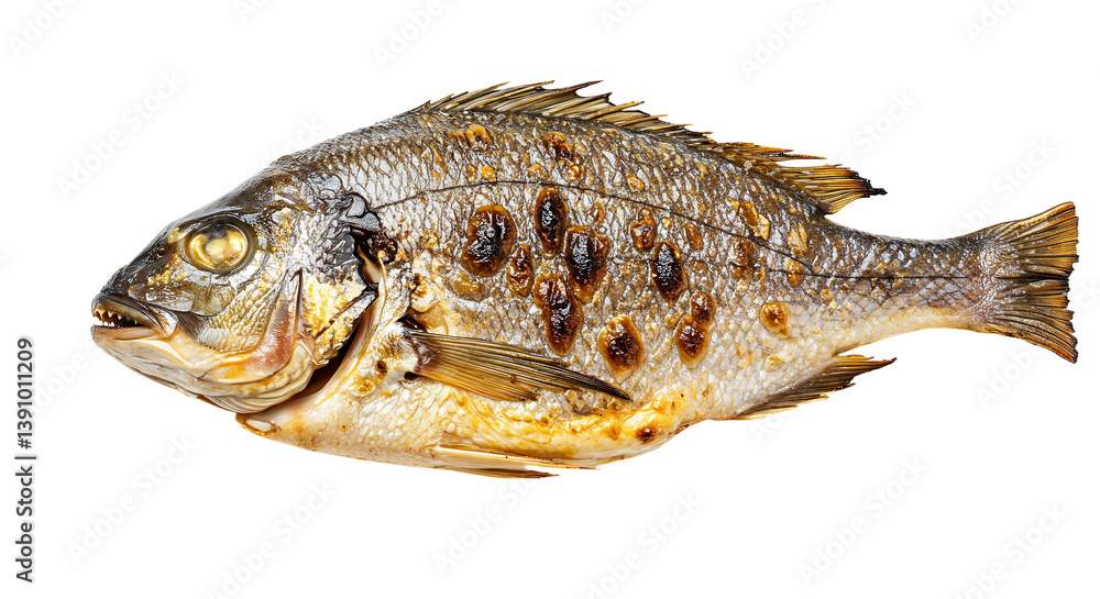 Grilled Whole Fish Isolated on White Background Delicious Seafood Dish Grilled Whole Fish Isolated on White Background Delicious Seafood Dish