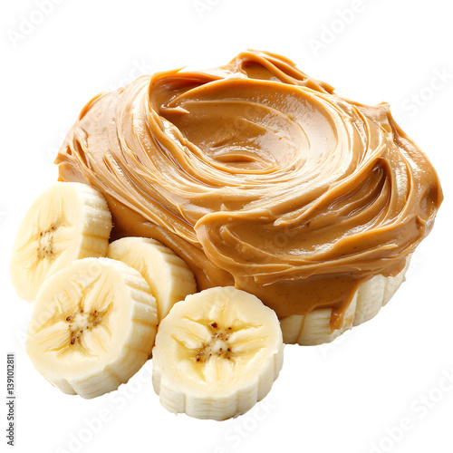 Bowl of Peanut Butter and Bananas Isolated on Transparent Background